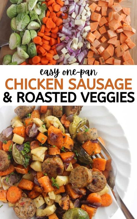 Chicken Sausage Bake Recipes, Baked Chicken Sausage, Roast Sausage And Veggies, Baked Sausage And Veggies, Chicken Sausage With Veggies, Chicken Sausage Veggie Sheet Pan, Roasted Veggies And Sausage In Oven, Roasted Chicken Sausage And Vegetables, Sausage And Roasted Vegetables