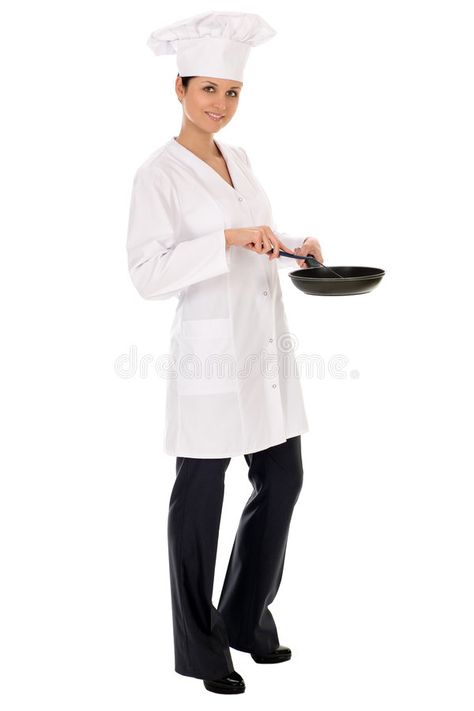 Chef Pose Reference, Chef Reference, Pan Frying, Chara Design, Brochure Template Psd, Female Chef, Cooking Pan, Action Poses, Pose Reference Photo