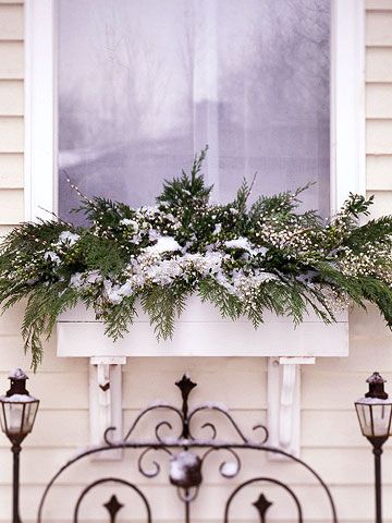 Winter Wonderland Ideas, White Window Boxes, Christmas Window Boxes, Winter Window Boxes, Fall Window Boxes, Holiday Planter, Window Box Flowers, Window Planters, Christmas Planters