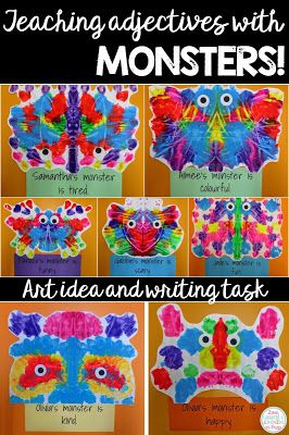 Love, Laughter and Learning in Prep!: Teaching Adjectives with Monsters! Monsters Love Colors, Monster Adjectives, Interesting Adjectives, Emergent Writing, Teaching Adjectives, Good Adjectives, Tire Art, Art And Writing, Messy Kids