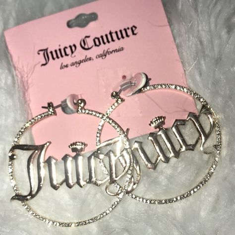 juicy couture earings hoops Juicy Couture Clothes, Oc Board, Juicy Couture Jewelry, Jewelry Accessories Ideas, Crystal Hoop Earrings, Military Base, Pink Girly Things, Large Crystal, Looks Black