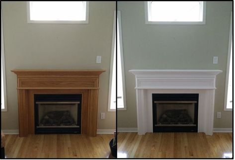 Some say that it's a sin to paint over oak wood, but since I have oak hardwood floors that led right into my oak wood mantel, I wanted to break it up for a fresher and brighter feeling in my family room! I found there wasn't a lot of online posts or videos about painting oak specifically, but I did find a few tips here and there, so below is a combination of everything that I did! Step 1: Remove everything off your mantel and wipe clean! Step 2: Lightly sand! I used 120 grit a… Paint Oak Fireplace, Painting Oak Fireplace Mantel, Painting Wooden Fireplace Surround, Oak Mantle Makeover, Painted Wood Fireplace Surround, Painted Wooden Fireplace, Painting A Fireplace Mantle, Painting Oak Fireplace, Painting A Mantle