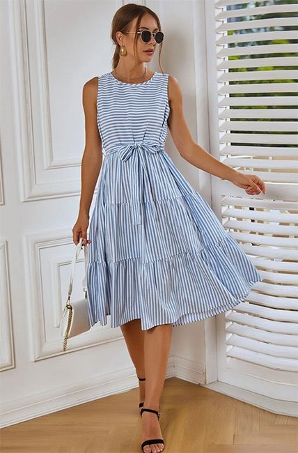 Queen Letizia looks so chic in nautical striped maxi dress in Palma | HELLO! Light Blue Striped Dress, Collared Striped Beach Dress, Blue And White Striped Beach Dress, Summer A-line Striped Dresses, Blue White Striped Dress, Striped Dress Summer, Blue Striped Dress, Striped Maxi, Striped Midi Dress