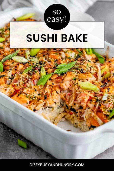 A unique take on the classic Japanese dish, this Sushi Bake is the perfect way to feed the whole family! A sushi casserole is an excellent dish to satisfy any crowd. It combines all of your favorite sushi ingredients in a layered casserole that’s baked in the oven and is much easier than classic sushi. It’s more affordable as well, but just as delicious! Lazy Sushi Bake, Gluten Free Sushi Bake, Sushi Casserole Easy, Sushi Lasagna, Sushi Bake Salmon, Sushi Bake Recipe Easy, Sushi Casserole, Easy Sushi Bake, Gluten Free Sushi