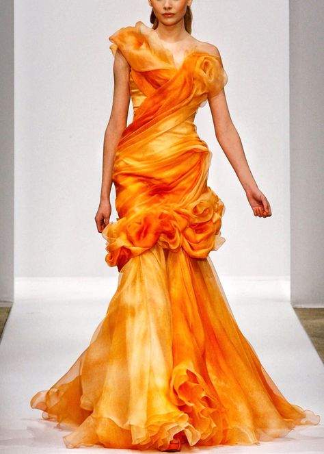 . Orange Outfits, Orange Things, Georges Chakra, Gown Ideas, Orange You Glad, Fashion Gowns, Helen Mirren, Katniss Everdeen, Orange Crush