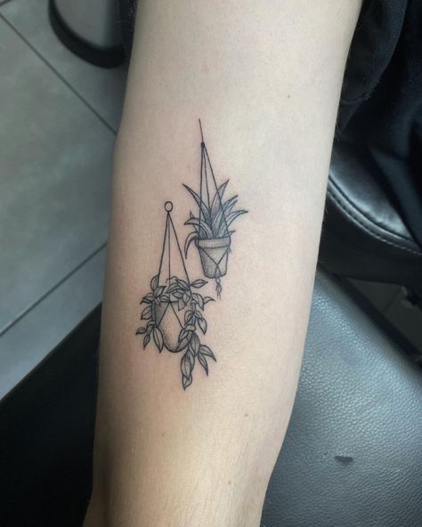 Potted Plant Tattoos, Plant Matching Tattoos, Tattoo Ideas Female Plants, Potted Plant Tattoo Simple, Plant Themed Tattoos, Matching Plant Tattoos For Best Friends, Best Friend Plant Tattoos, Small Potted Plant Tattoo, House Plant Tattoos