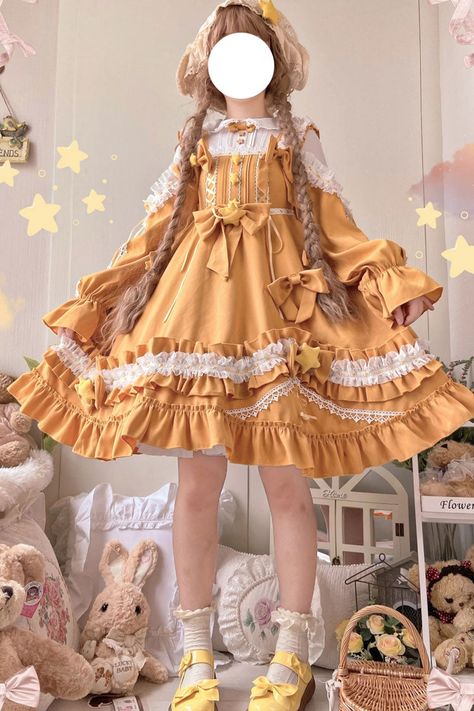 Yellow Puffy Sleeve Dress, Frill Dress Pattern, Cute Rain Coat, Cute Frilly Dresses, Pastel Yellow Clothes, Flower Inspired Outfits, Tea Party Clothes, Little Dress Outfit, Aesthetic Yellow Outfits