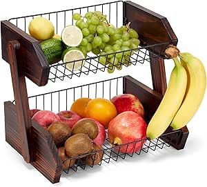 HouseJoy Fruit Basket for Kitchen, 2 Tier Fruit Bowl,Kitchen Counter Organizer, Fruit Stand Holder, Wooden Fruit Holder for Kitchen Countertop 2 Tier Fruit Basket, Fruit Bowl Kitchen, Dining Table Office, Basket For Kitchen, Tiered Fruit Basket, Kitchen Counter Organization, Wooden Fruit Bowl, Counter Organization, Wooden Fruit