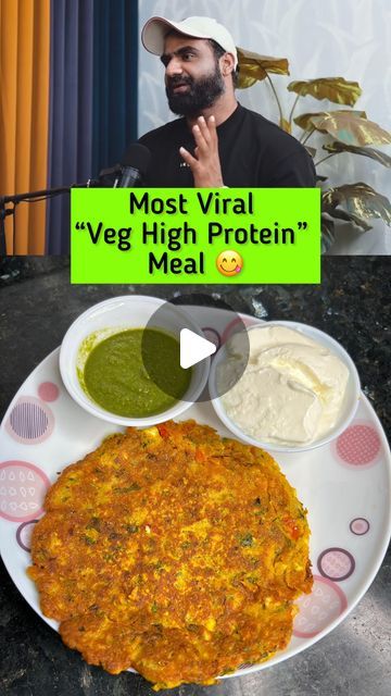 Geet 👩🏻‍🍳❤️ on Instagram: "Most Viral “Veg High Protein “ Meal by  Fitness coach @niteshsoniy 🙌🏻  *BREAKFAST AND TIFFIN APPROPRIATE* 😋  Ingredient  - Besan (Gram Flour) - Paneer (Cottage Cheese) - Chopped Onions 🧅  - Chopped Tomatoes 🍅  - Chopped Green Chilli 🌶️  - Chopped Coriander 🌿  - Spices (Salt, Red Chilli Powder, Turmeric and Coriander Powder) - Baking Soda (optional)  - Water  Recipe  - Take a bowl, Add Besan, Add Paneer, Add chopped onion, Add chopped tomatoes, Add green chilli, Add Coriander leaves, Add spices and Add Water and Mix it well  - Our Batter is ready  - Grease and Pre heat a pan, and add the batter to the pan  - Cook on both sides on until Cripsy and Golden - Brown   Our most Healthy and Delicious “Chilla” is ready to serve 😋 Serve it with “Dahi” and some C Paneer Besan Chilla, High Protein Veg Meals, Light Dinner Recipes Vegetarian, High Protein Indian Breakfast, Veg High Protein Recipes, High Protein Vegetarian Recipes Indian, High Protein Indian Recipes, Paneer Breakfast Recipes, Non Veg Recipes Indian