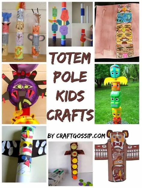 Totem Poles For Kids, Totem Pole Craft, Hoop Weaving, Native American Totem Poles, Totem Pole Art, Diy Totem, Native American Totem, Pole Art, Rug Tutorial