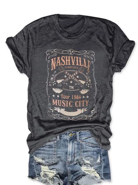 PRICES MAY VARY. ★Nashville Shirt Material:Cotton blend,soft comfortable ,high quality boutique, constructed of a light weight,soft poly cotton fabric that gently drapes around your figure.The Nashville country music graphic tee shirt use high levels of craftsmanship to preshrunk and prevent pilling,it will bring you an excellent wearing experience. ★Country Music Shirts Features:Nashville graphic tee,casual loose blouse tees,loose fitting cute shirt, short sleeve tee shirt for women juniors gir Uniform Wardrobe, Concert Top, Winter Tees, Rock Band Tees, Country Music Shirts, Country Concert Outfit, Graphic Tees Vintage, Pullover Designs, Women Vintage