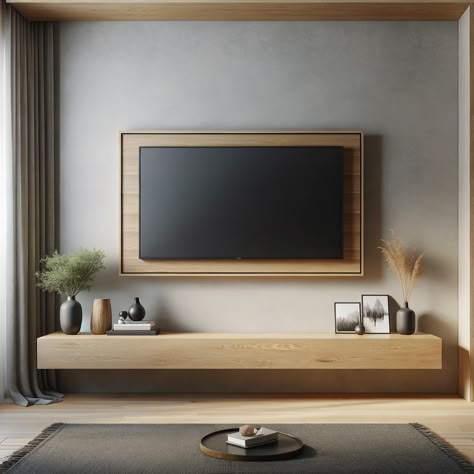 floating wood mantel above tv decor Shelf Below Tv On Wall, Floating Shelf Next To Tv, Wall Mounted Tv Shelf, Wall Mounted Tv Nothing Under, Tv Floating Mantle, Tv Shelf Floating Shelves, Long Shelf Under Tv, Tv Millwork Wall, Floating Tv Wall Panel