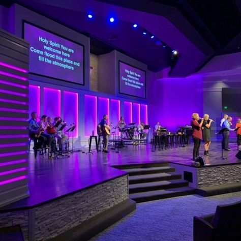 During a recent renovation, First Marion Baptist Church used RoscoLED Tape to add color-changing illumination into their contemporary sanctuary design. Pulpit Design Church Stage, Church Lighting Ideas, Church Alters Design, Concert Stage Design Backdrops, Church Pulpit Design Ideas, Church Decorations Sanctuary, Church Backgrounds Stage Design, Church Interior Design Sanctuary, Church Altar Design Ideas