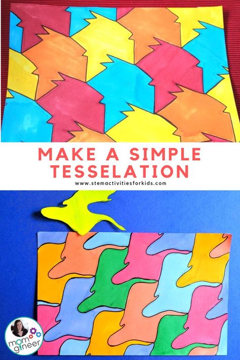 Do a simple translation tessellation. Tessellation Patterns Math, Math Art Elementary, Tesselations Art, Steam Elementary Activities, Tesselating Patterns, Translation Tessellation, Steam Projects Elementary, Tesselations Pattern, Ks2 Activities