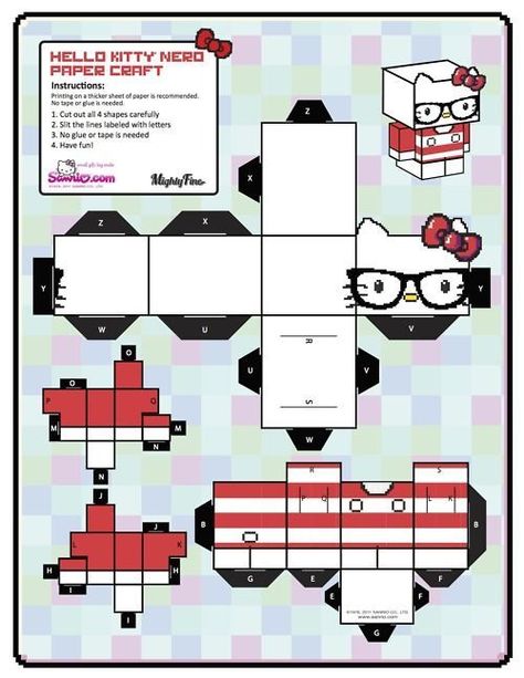 Hello Kitty Nerd Paper Cubeecraft E2A 3d Templates, Space Wallpaper Ipad, Diy Hello Kitty, Kitty Crafts, Hello Kitty Printables, Hello Kitty Space, Hello Kitty Crafts, Cool Hello Kitty, Paper Toys Template