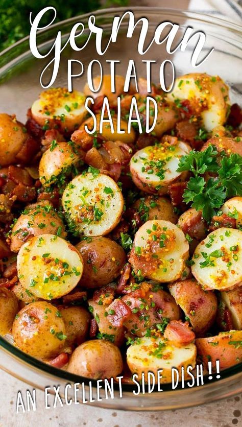 Baby Potato Salad, Boiled Baby Potatoes, American Potato Salad, German Potato Salad Recipe, Swiss Food, Potatoe Salad, German Potato, German Potatoes, German Potato Salad