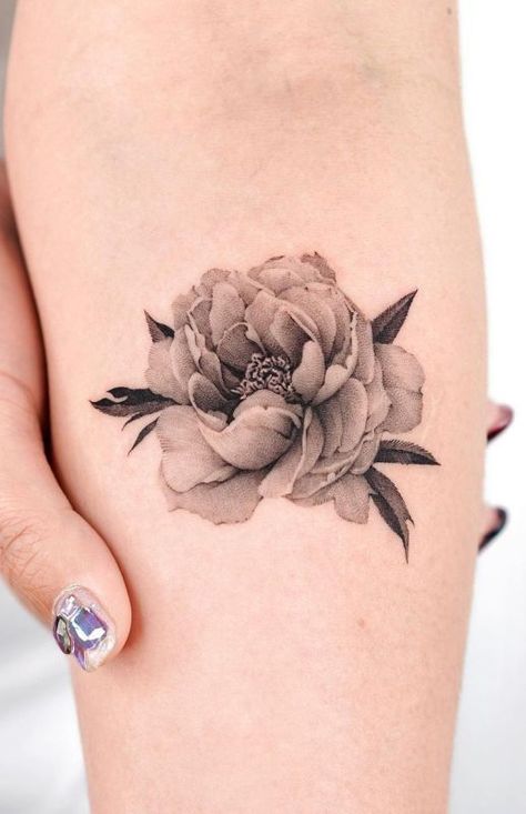 Shaded Peony Tattoo, Vintage Floral Tattoos Black And White, Peony Tattoo For Men, Realistic Peony Tattoo Black And White, Black Peonies Tattoo, Micro Rose Tattoo, White Peony Tattoo, Black And White Peony Tattoo, Realistic Peony Tattoo