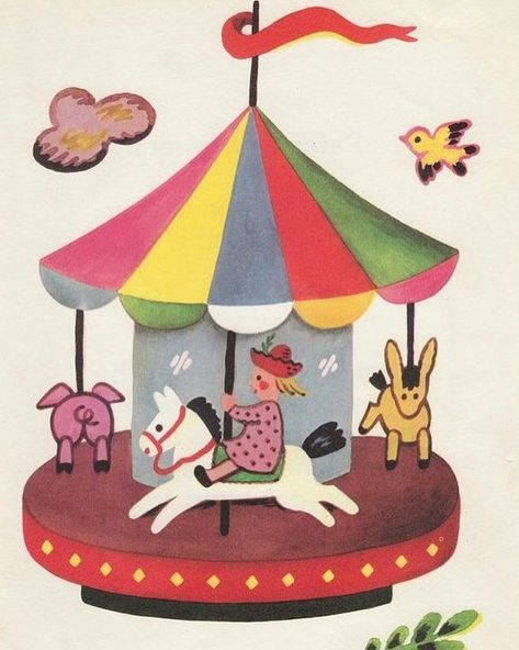 Carousel Illustration, March Inspiration, Artwork Reference, Merry Go Round Carousel, Nursery Decor Vintage, Children Wall Art, Vintage Carousel, Illustration Children, Vintage Nursery Decor