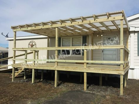 Mobile Home Patio, Mobile Home Steps, Mobile Home Porches, Mobile Home Deck, Manufactured Home Porch, Mobile Home Renovations, Porch Plans, Building A Porch, Mobile Home Living