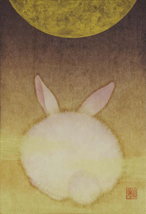 MOON VIEWING BY SHINYA TAMAI Illustrative Design, Jean Dubuffet, Moon Rabbit, Art Moon, Dorm Posters, Rabbit Art, Bunny Art, China Art, Graphic Design Fun