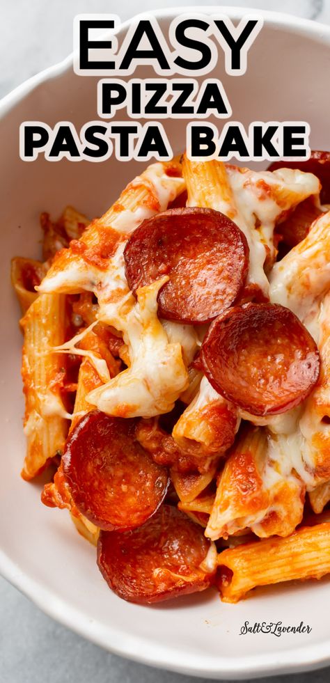 This easy pizza pasta bake recipe is simple to throw together for a hot and inexpensive weeknight meal. This pizza casserole will satisfy even picky eaters! Easy Supper Ideas Cheap, Dinner Ideas Easy Quick Picky Eaters, Easy Kid Meals Picky Eaters, Cheap Simple Dinners For Two, Good Recipes For Picky Eaters, Simple Meals For Beginner Cooks, Easy Pepperoni Recipes, Easy Dinner Recipes For 6 People, Cheap Dinners For 2 Budget