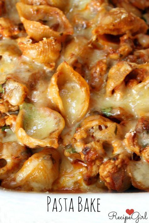 Pasta Bake - Baked Turkey Pasta Shells with Cheese - RecipeGirl @RecipeGirl {recipegirl.com} Baked Pasta Recipes Easy, Cheesy Turkey, Turkey Pasta, Pasta Shells, Baked Pasta, Baked Pasta Recipes, Baked Turkey, Hamburger Helper, Fettuccine Alfredo