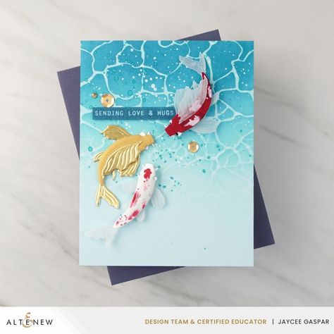 4 Creatively Unique Card Making Backgrounds and MORE + Altenew Blog Hop and Giveaway – JGaultier Koi Fish Designs, Asian Cards, Simple Cards Handmade, Fishing Cards, Your Cards, Love Hug, Beautiful Handmade Cards, Sympathy Card, Card Making Inspiration