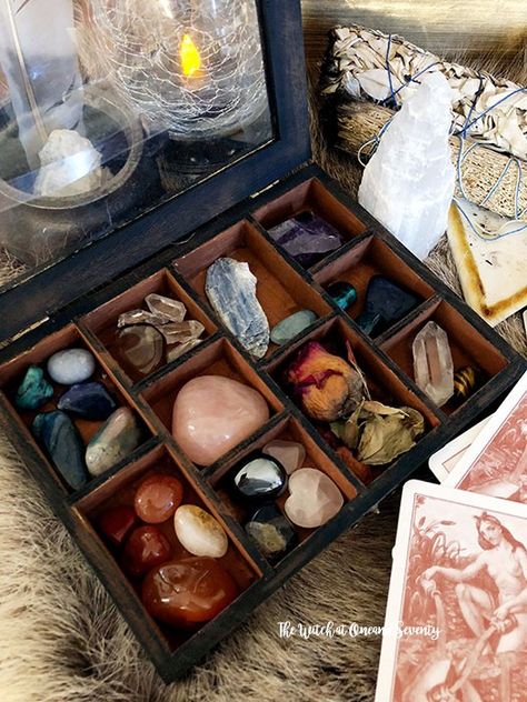 Dark Packaging, Witch Cabinet, Crystal Storage, Crystal Room Decor, Home Interior Accessories, Pagan Decor, Crystal Room, Healing Room, Crystal Vibes