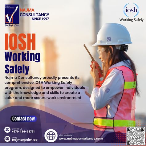 Najma Consultancy proudly offers the IOSH (Institution of Occupational Safety and Health) Working Safely course, providing individuals and organizations with the best in occupational safety training. This course, designed to instill a fundamental understanding of workplace safety principles, covers essential topics such as hazard identification, risk assessment, and practical strategies for creating a safer work environment. Hazard Identification, Risk Assessment, Safety Training, Workplace Safety, Occupational Health And Safety, Work Environment, Health And Safety, Dietary Supplements, Assessment