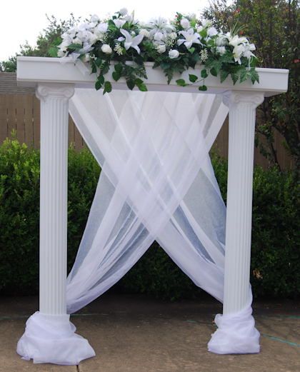 love the draping Pillar Decor, Pillar Decorations, Wedding Columns, Wedding Pillars, Wedding Set Up, Greek Wedding, Wedding Rentals, Wedding Stage, Wedding Ceremony Decorations