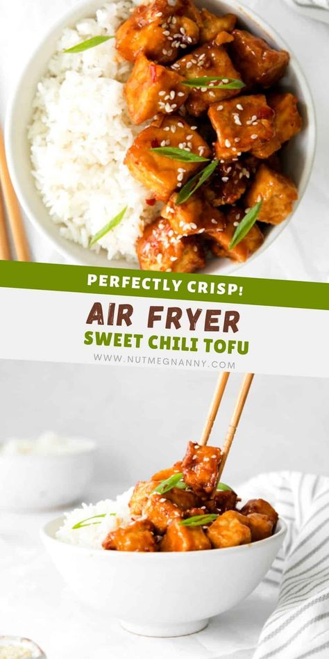 Tofu Air Fryer Recipes, Tofu Air Fryer, Sweet Chili Tofu, Chili Tofu, Sweet Chili Sauce Recipe, Tofu Chicken, Garlic Parmesan Chicken Wings, Meatless Dinner, Air Fryer Dinner Recipes