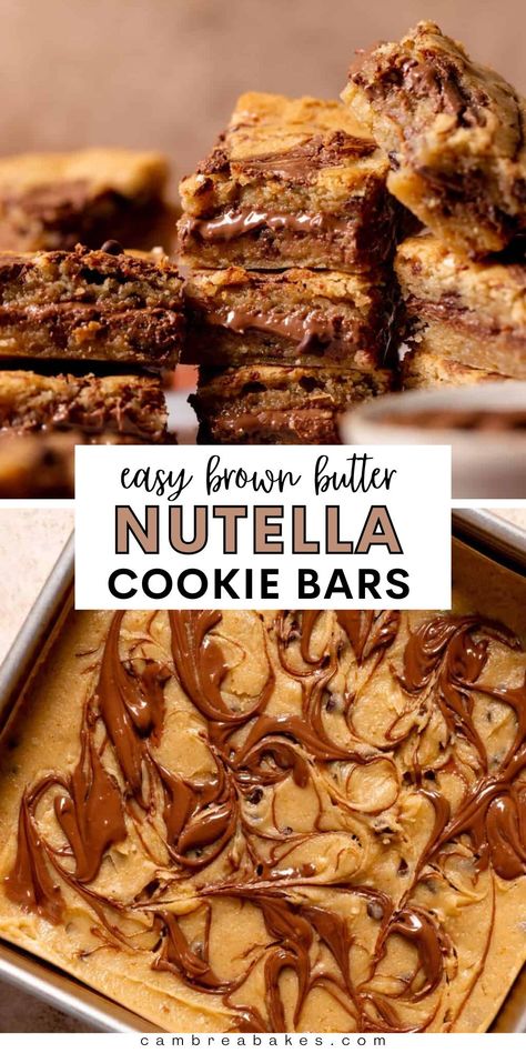 Nutella Cookie Bars, Nutella Marshmallow Recipes, Baking With Nutella, Nutella Dessert Recipe, Nutella Treats, Nutella Bars, Nutella Cheesecake Bars, Biscoff Cookie Recipe, Cambrea Bakes