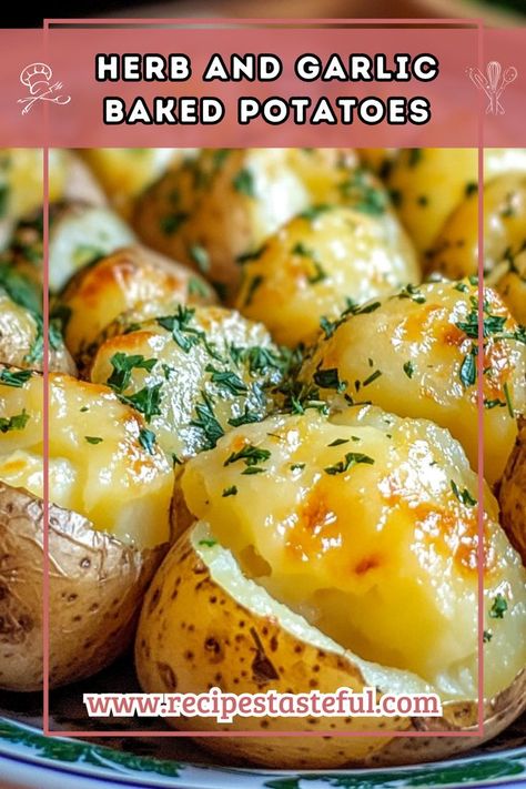 These Herb and Garlic Baked Potatoes are a delicious and aromatic side dish that combines the creaminess of Yukon Gold potatoes with the rich flavors of garlic and fresh herbs. Perfect for family dinners or special occasions! Yukon Gold Potato Recipe, Gold Potatoes Recipe, Garlic Baked Potatoes, Gold Potato Recipes, Make Garlic Butter, Garlic Baked, Seasoned Potatoes, Gold Potatoes, Baked Potato Recipes