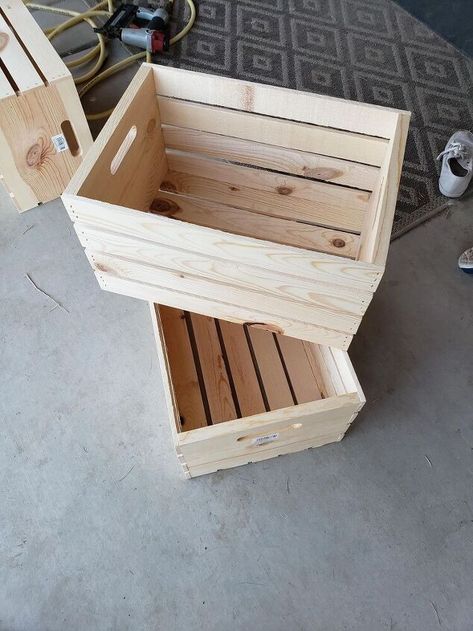 A neighbor asked me if I could make her a simple outdoor table from some crates she had purchased. Always up to the task I said yes. She brought them over and I immediately got to work. Here is the final project. I like to post the end result first so that you will have a idea of what I'm doing along the way. It is so simple to make so please don't hesitate to try it yourself. First thing was I started with four (4) crates. These can be any size as long as they are rectangular… Simple Outdoor Table, Diy Crate Coffee Table, Wooden Crate Coffee Table, Wood Coffe Table, Wine Barrel Coffee Table, Small Wooden Crates, Crate End Tables, Make Your Own Coffee, Crate Coffee Table