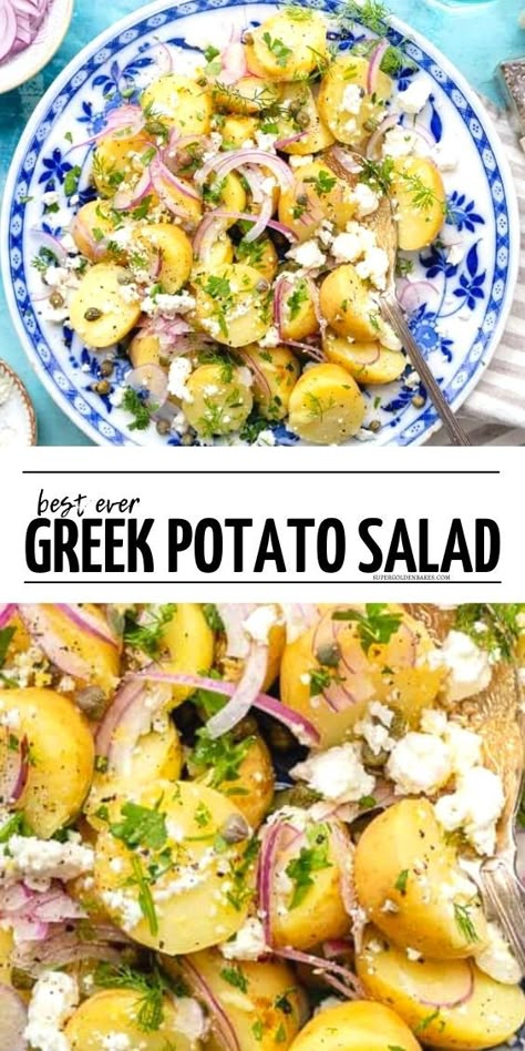 Potato Salad Roasted, Lemon Greek Potato Salad, Greek Style Potato Salad, Greek Potato Salad No Mayo, Greek Bbq Recipes, Potato Salad No Mayonnaise, Picnic Potato Salad, Turkish Potato Salad, Indian Potato Salad