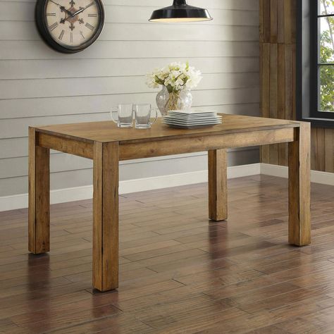 Better Homes & Gardens Bryant Solid Wood Dining Table, Rustic Brown - Walmart.com Better Homes And Gardens Walmart, Small Farmhouse Dining Table, Rectangle Kitchen Table, Wood Dining Table Rustic, Wood Dining Room Table, Dining Table Rustic, Stylish Chairs, Solid Wood Dining Table, House Projects