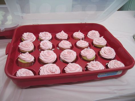 Easy Way to Transport Cupcakes. How To Transport Cupcakes, Transporting Cupcakes, Transport Cupcakes, 40 Cupcakes, Bake Cupcakes, Red Tray, Diy Cupcakes, Pink Frosting, Plant Projects