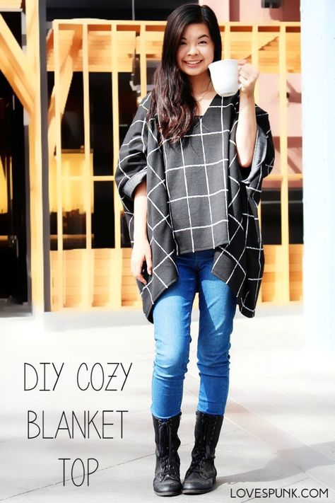 DIY Cozy Blanket Top | LoveSpunk Pola Blus, Meme Costume, Sewing Clothes Women, Diy Vetement, Costura Diy, Creation Couture, Things To Sew, Clothes Sewing, Sewing Projects For Beginners