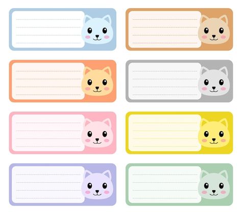 Vector cute cat face back to school note... | Premium Vector #Freepik #vector #notebook Notebook Label Ideas, Jadwal Harian, Animal Mask Templates, School Labels Printables, School Stickers Labels, Notebook Labels, Name Tag For School, Education Poster Design, Study Planner Printable