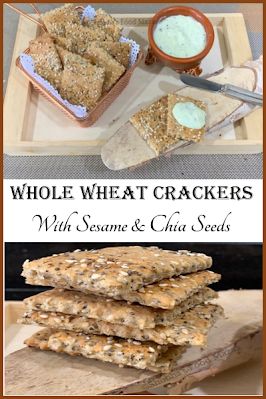 Homemade Whole Wheat Crackers, Chia Seed Crackers Recipe, Whole Wheat Snacks, Whole Wheat Crackers Recipe, Wheat Crackers Recipe, Chia Seed Crackers, Mediterranean Bread, Crackers Homemade, Sugar Free Biscuits