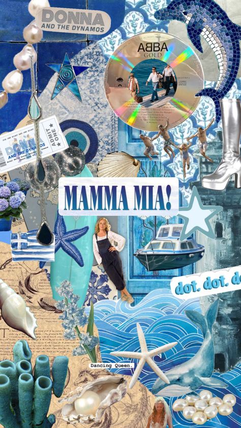 Mamma Mia Profile Pic, Greece Mamma Mia Aesthetic, Abba Summer Aesthetic, Mamma Mia Wallpaper Aesthetic, Mamamia Aesthetic, Blue Party Aesthetic, Mama Mia Aesthetic, Abba Aesthetic, Summer Wallpaper Phone