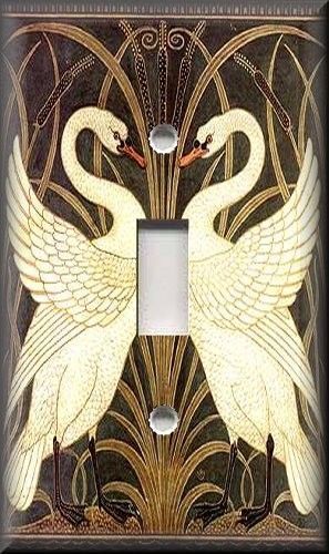 Metal-Light-Switch-Plate-Cover-Art-Nouveau-Swans-Decor-Vintage-Home-Decor-Swan Pretty Ugly, Modern Plates, Swan Decor, Wall Switch Plates, Art Nouveau Decor, William Morris Art, Metal Light Switch, Glass Pattern, Light Switch Plate