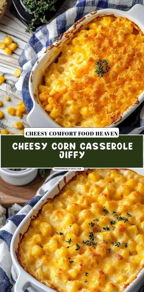 This Cheesy Corn Casserole is pure comfort food! It's creamy, cheesy, and super easy to make. Perfect for family gatherings or weeknight dinners. Just throw all the ingredients together and let the oven do the magic! Trust me, your taste buds will thank you! Corn Casserole Jiffy, Cheesy Corn Casserole, Cheesy Corn, Corn Casserole, Cheesy Recipes, Recipes From Heaven, Weeknight Dinners, Weeknight Dinner, Family Gatherings