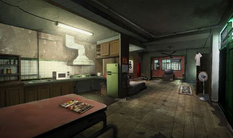 Sleeping Dogs - North Point Safehouse interior #1 by Kuren Cyberpunk Room, Scifi Fantasy Art, Save Room, Kill La Kill, Square Enix, Modern Vanity, 3d Modelling, Sleeping Dogs, Environment Concept Art