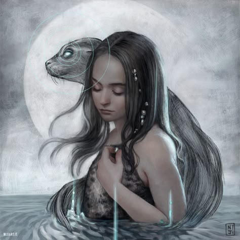 Selkie Mythology, Mermaid Grotto, Selkie Character Design, Selkie Art, Irish Mythical Creatures, George Mackay, Art Calendar, Mermaids And Mermen, Mythological Creatures