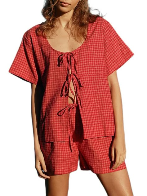 PRICES MAY VARY. 🌸Material: Y2k plaid pajama two piece set is made of polyester, skin friendly fabric. 2 piece outfits sets for women, y2k pajamas shorts set for women, gingham pjs shorts set, lace up bow shirt high waist shorts suit, cute pjs for women, plaid print aesthetic pajamas homewear, printed two piece vacation beach outfits is soft, lightweight, stretchy and breathable. Summer 2 pcs plaid shorts set is good of quality, not easy to wrinkle. 🌸Features: Gingham pajamas two piece outfits Gingham Pajamas, Cute Pjs For Women, Y2k Pajamas, Amazon Closet, Aesthetic Pajamas, Pajamas Shorts Set, Pjs Shorts, Pjs For Women, Pajamas Shorts