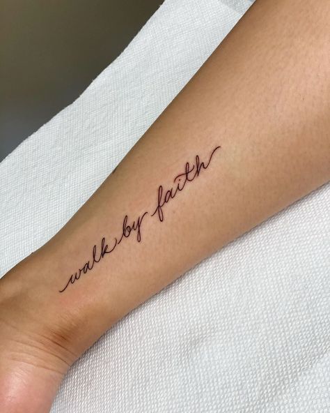 Religious Tattoos Quotes, Small Writing Tattoos, Faith Foot Tattoos, Wrist Tattoos Quotes, Mama Tattoos, Jesus Tattoos, Inside Of Arm Tattoo, Neat Tattoos, Running Tattoo