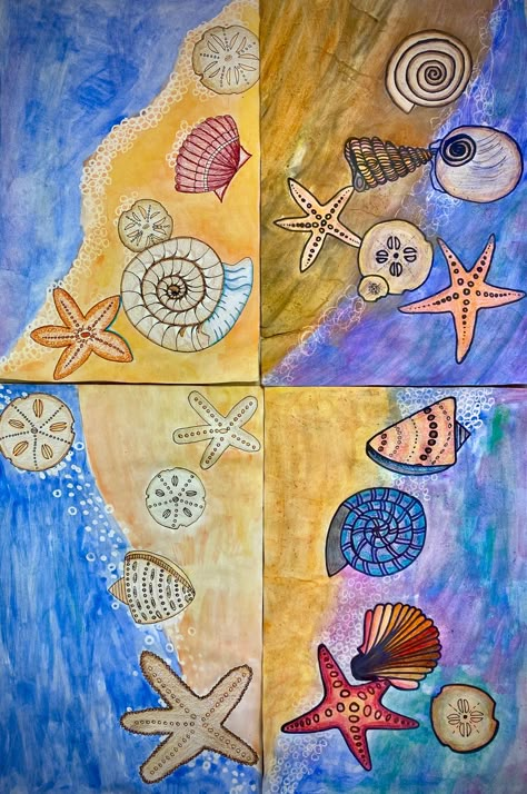 Beach Art Projects, Ocean Art Projects, Summer Art Projects, Middle School Art Projects, 2nd Grade Art, 4th Grade Art, 5th Grade Art, Practice Drawing, 3rd Grade Art