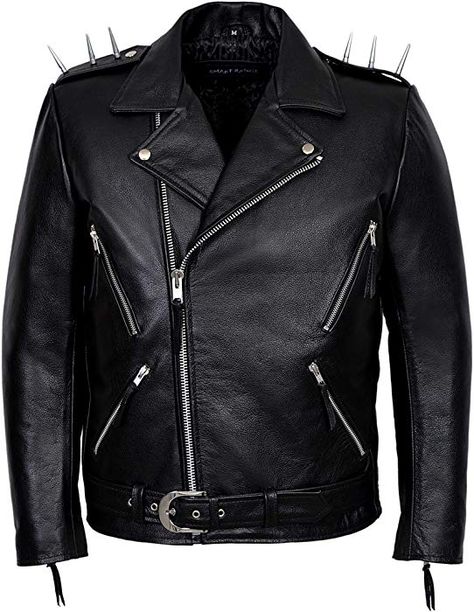 Ghost Rider Jacket, Spiked Leather Jacket, Leather Jackets Online, Best Leather Jackets, Metal Spikes, Black Motorcycle, Long Sleeve And Shorts, Leather Jacket Outfits, Nicolas Cage