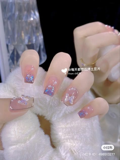 Korean Nails Purple Jelly, Round Jelly Nails, Lilac Jelly Nails, Winter Jelly Nails, Douyin Nails Purple, Korean Purple Nails, Purple Jelly Nails Acrylic, Korean Nail Art Purple, Square Jelly Nails